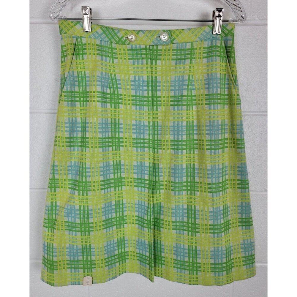 Vintage 60s-70s NWT‎ Geistex Geist Green Blue Plaid Polyester Blend Skirt 14